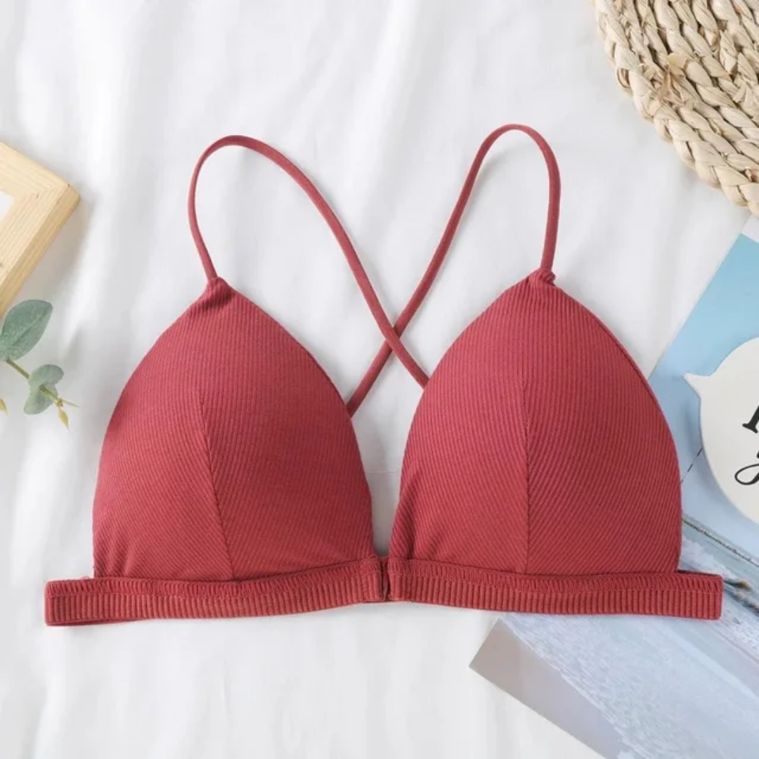 Ribbed Seamless Bralette – Wireless Criss-Cross Back Comfort Bra