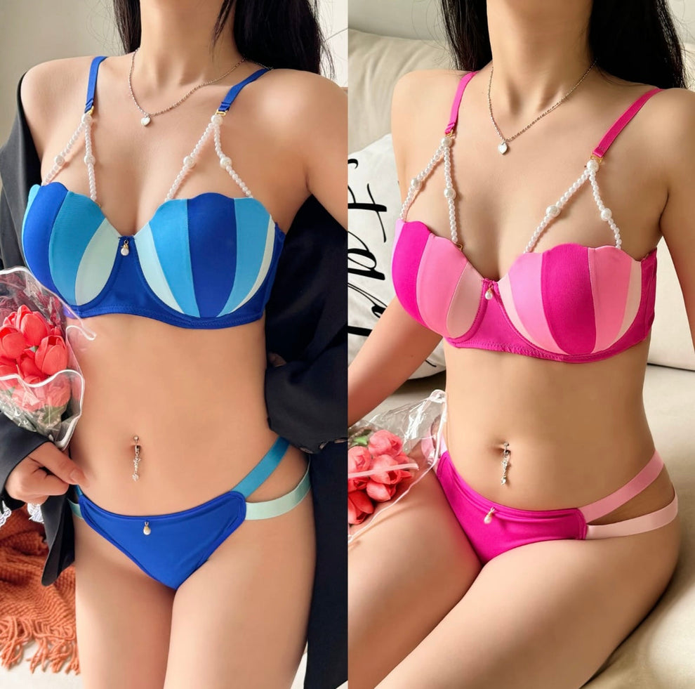 Pearl Strap Colorblock Bra & Panty Set