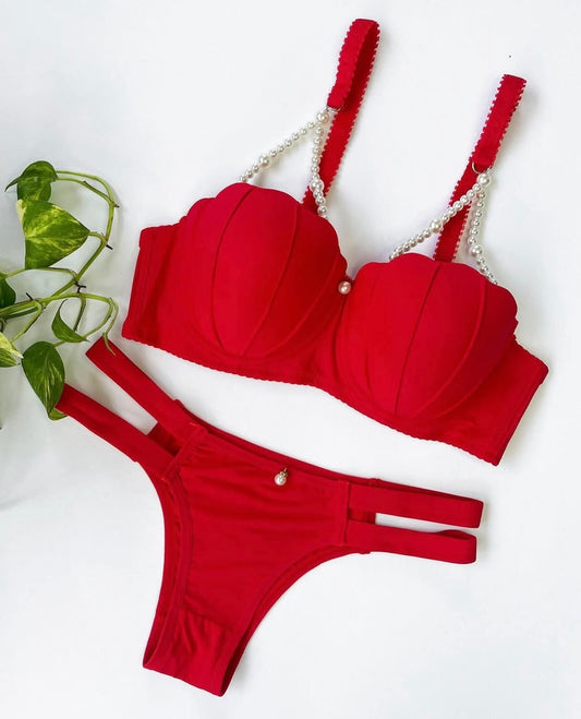 Seashell Padded Bra & Thong Lingerie Set