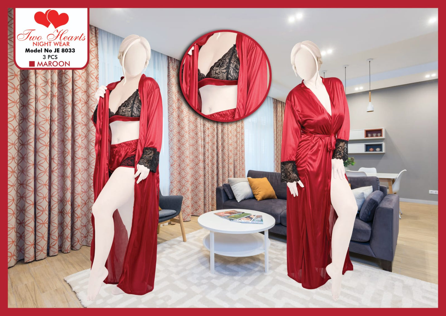 Silk 3-Piece Nightwear Set with Robe