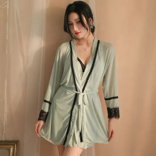 Mist Sheer Lace Robe & Chemise Set