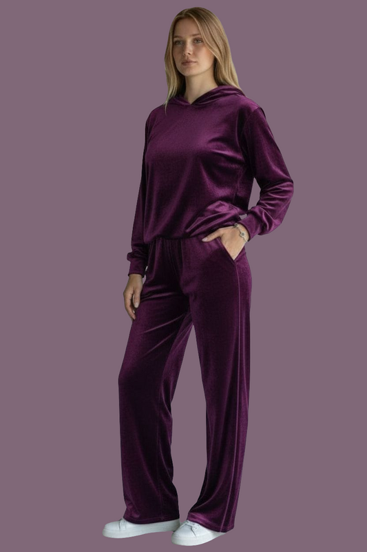 Velvet Hoodie & Wide-Leg Tracksuit Set