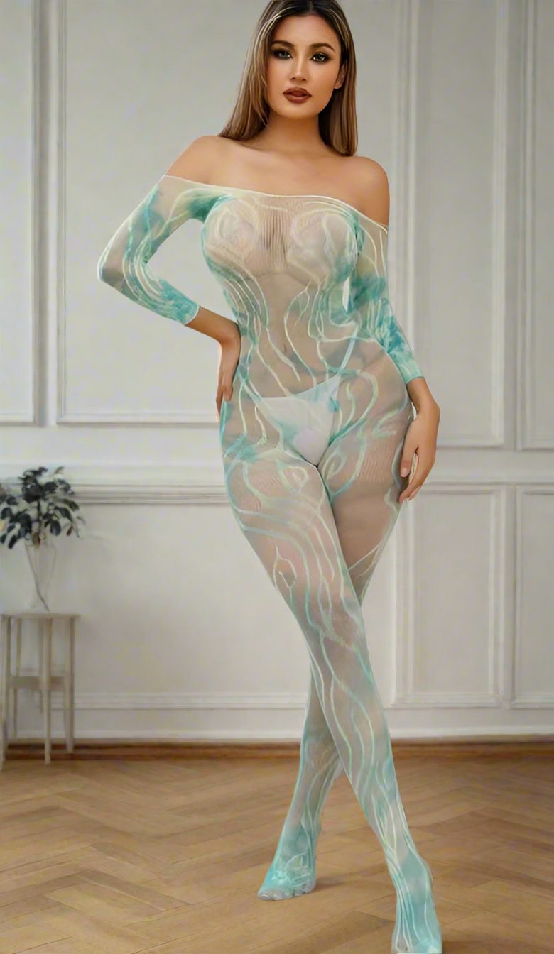 Off-Shoulder Mesh Bodystocking