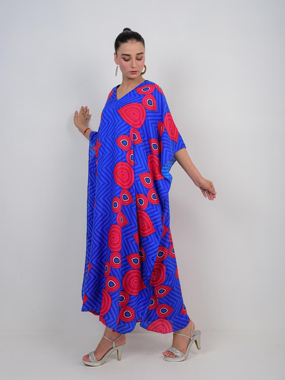 Azure Peacock Geometric Maxi Kaftan