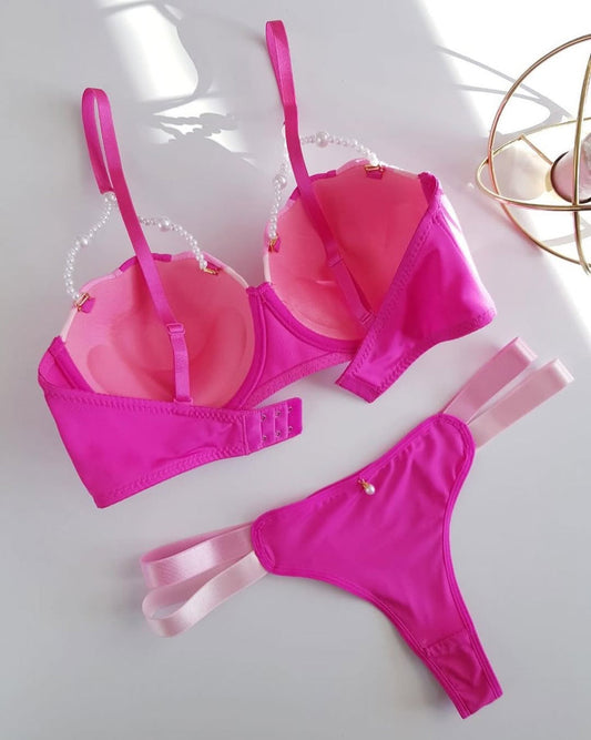 Pearl Strap Colorblock Bra & Panty Set