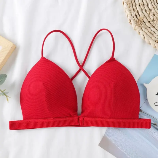 Ribbed Seamless Bralette – Wireless Criss-Cross Back Comfort Bra