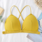 Ribbed Seamless Bralette – Wireless Criss-Cross Back Comfort Bra