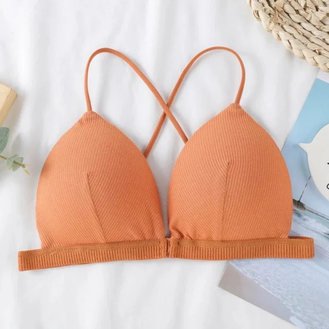 Ribbed Seamless Bralette – Wireless Criss-Cross Back Comfort Bra