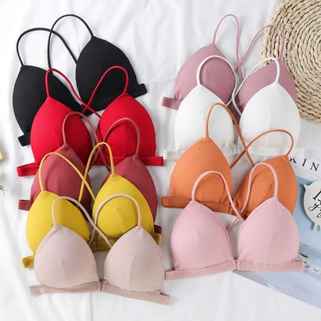 Ribbed Seamless Bralette – Wireless Criss-Cross Back Comfort Bra