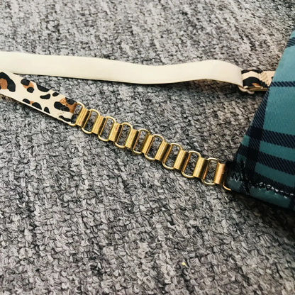 Chain Detail Check Print Bra Set