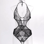 SD - Sultry Black Lace Halter Teddy Lingerie with Heart Detail - Open Back Bodysuit