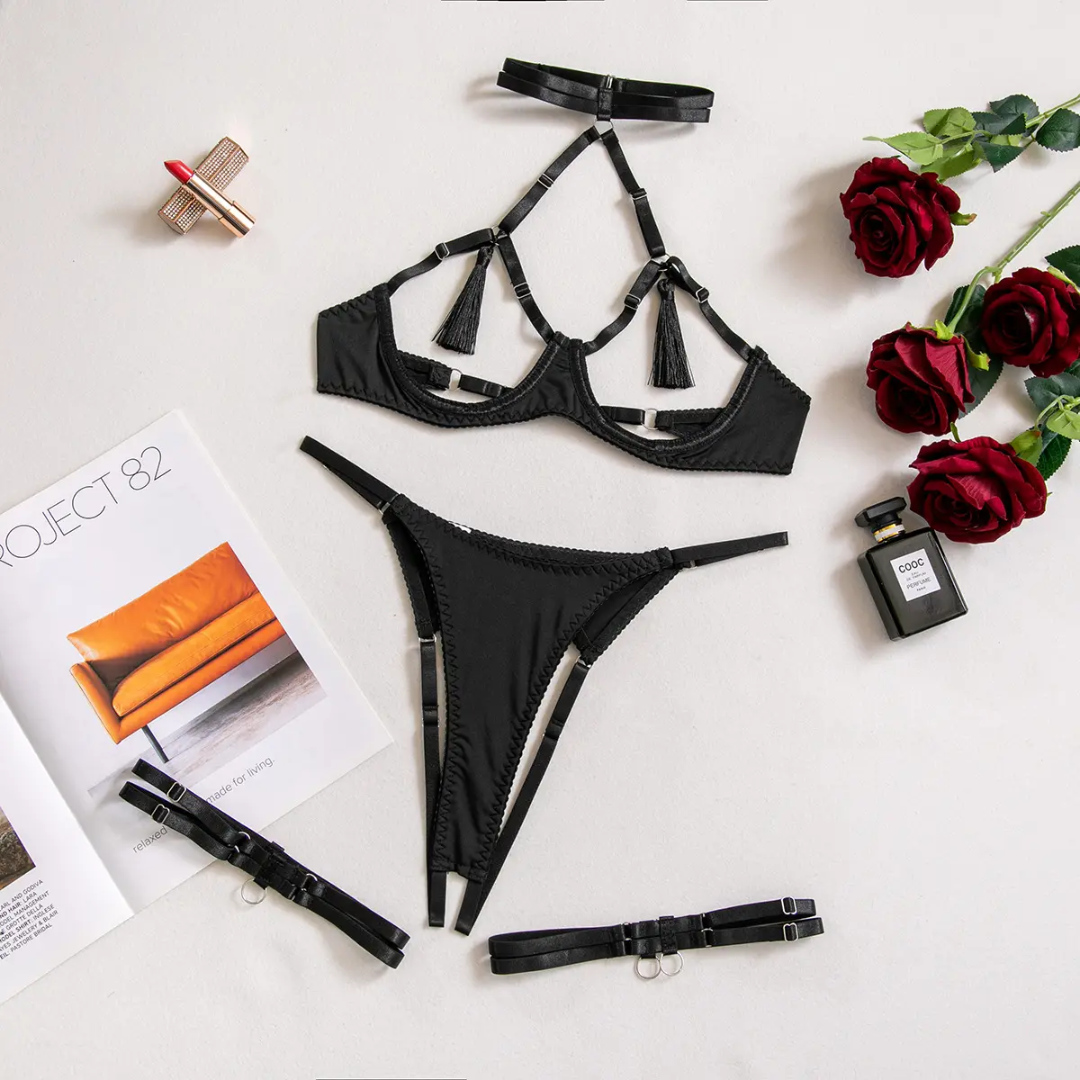 Bold Strappy Tassel Lingerie Set