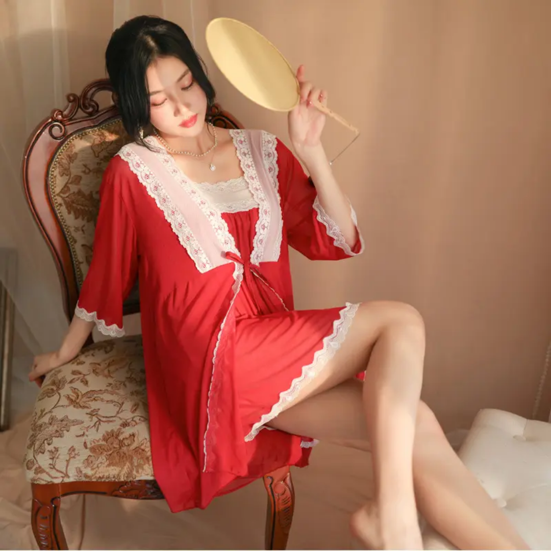 Sheer Lace Chemise & Robe Set