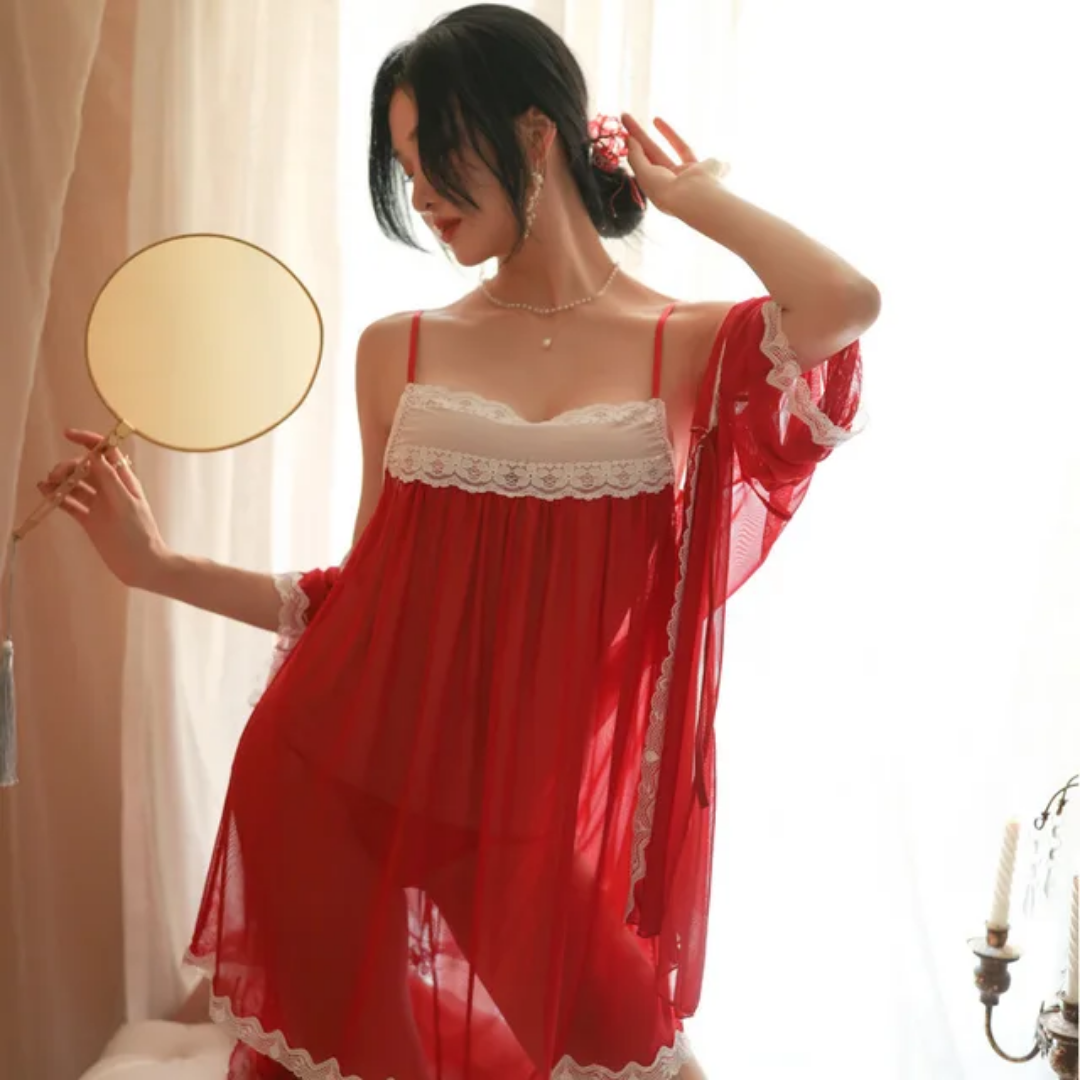 Sheer Lace Chemise & Robe Set