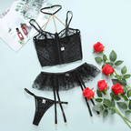 Muse Polka Dot Mesh Bustier & Garter Skirt Lingerie Set