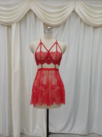 Midnight Bloom Lace Caged Bralette and Mini Skirt Lingerie Set