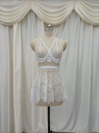 Midnight Bloom Lace Caged Bralette and Mini Skirt Lingerie Set