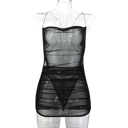 Midnight Soft Mesh Ruched Mini Dress