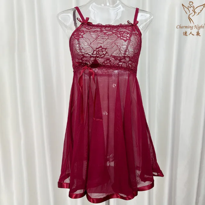 Ethereal Lace & Sheer Mesh Babydoll Lingerie Set