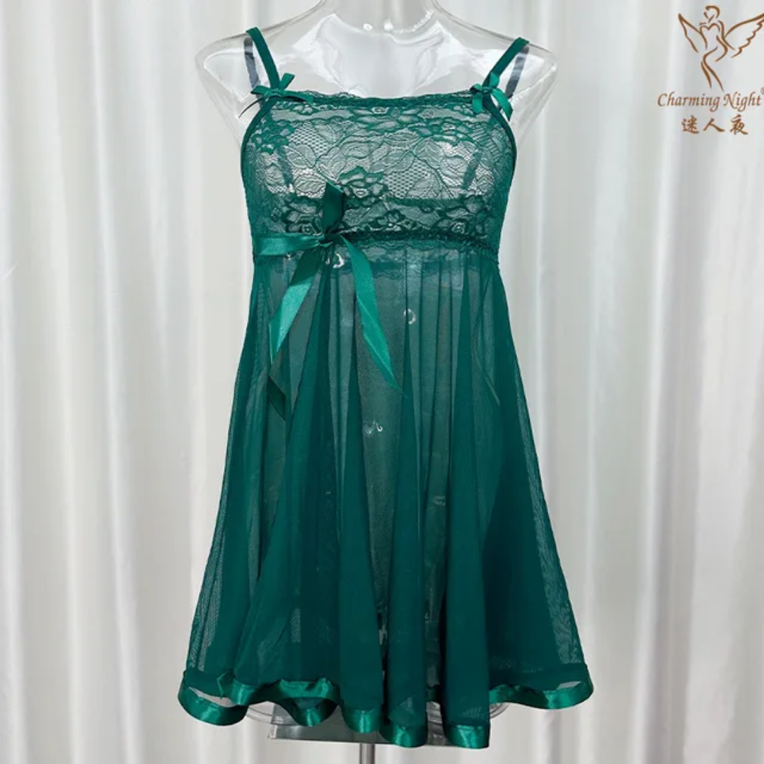 Ethereal Lace & Sheer Mesh Babydoll Lingerie Set