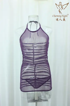 Sheer Mesh Halter Mini Dress – Sexy Cut-Out Side Lingerie Nightwear