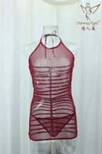 Sheer Mesh Halter Mini Dress – Sexy Cut-Out Side Lingerie Nightwear