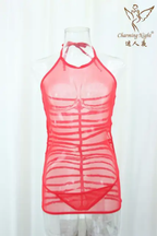 Sheer Mesh Halter Mini Dress – Sexy Cut-Out Side Lingerie Nightwear