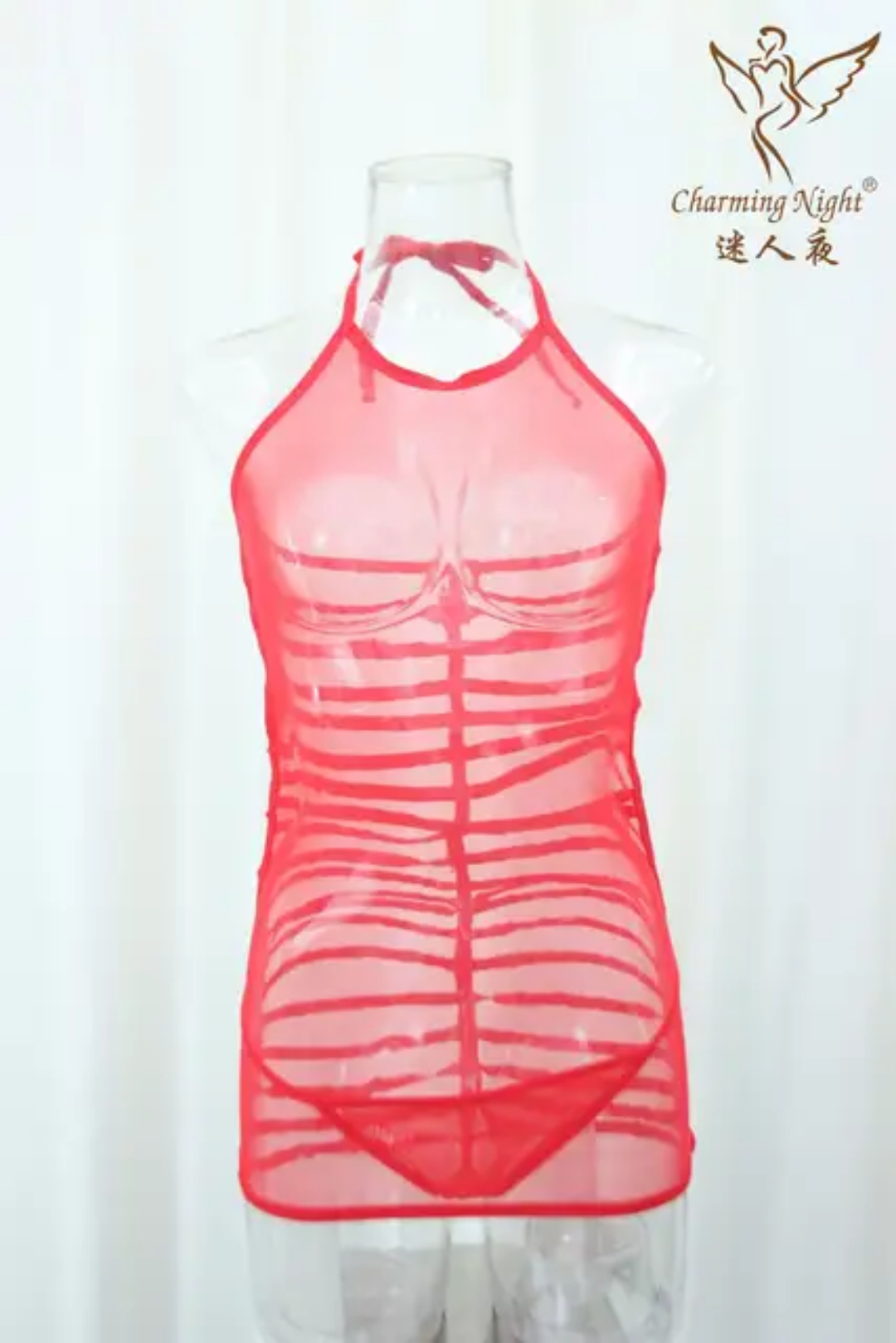 Sheer Mesh Halter Mini Dress – Sexy Cut-Out Side Lingerie Nightwear