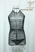 Sheer Mesh Halter Mini Dress – Sexy Cut-Out Side Lingerie Nightwear