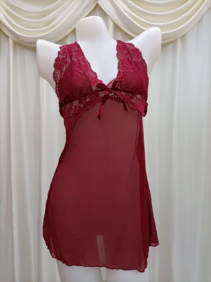 Sheer Mesh & Lace Babydoll Nighty