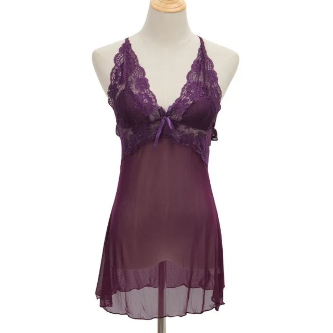 Sheer Mesh & Lace Babydoll Nighty