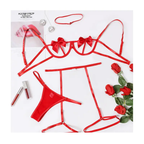 Sensual Bow Cut-Out Lingerie Set – 4-Piece Strappy Bralette, G-String, & Leg Garter Set