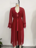 Crimson Lace Bustier Slip & Mesh Robe Duo