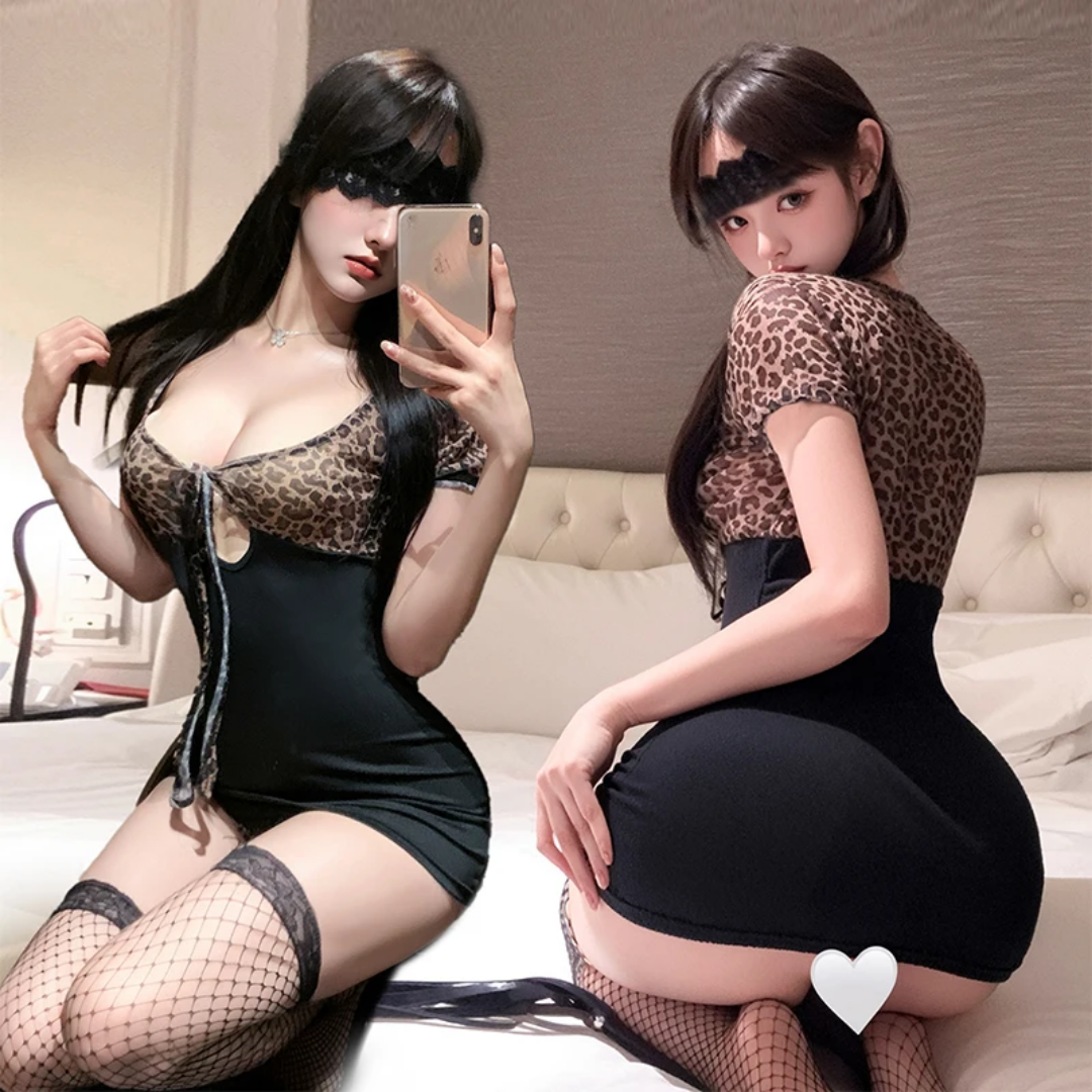 Wild Desire Leopard Secretary Mini Dress