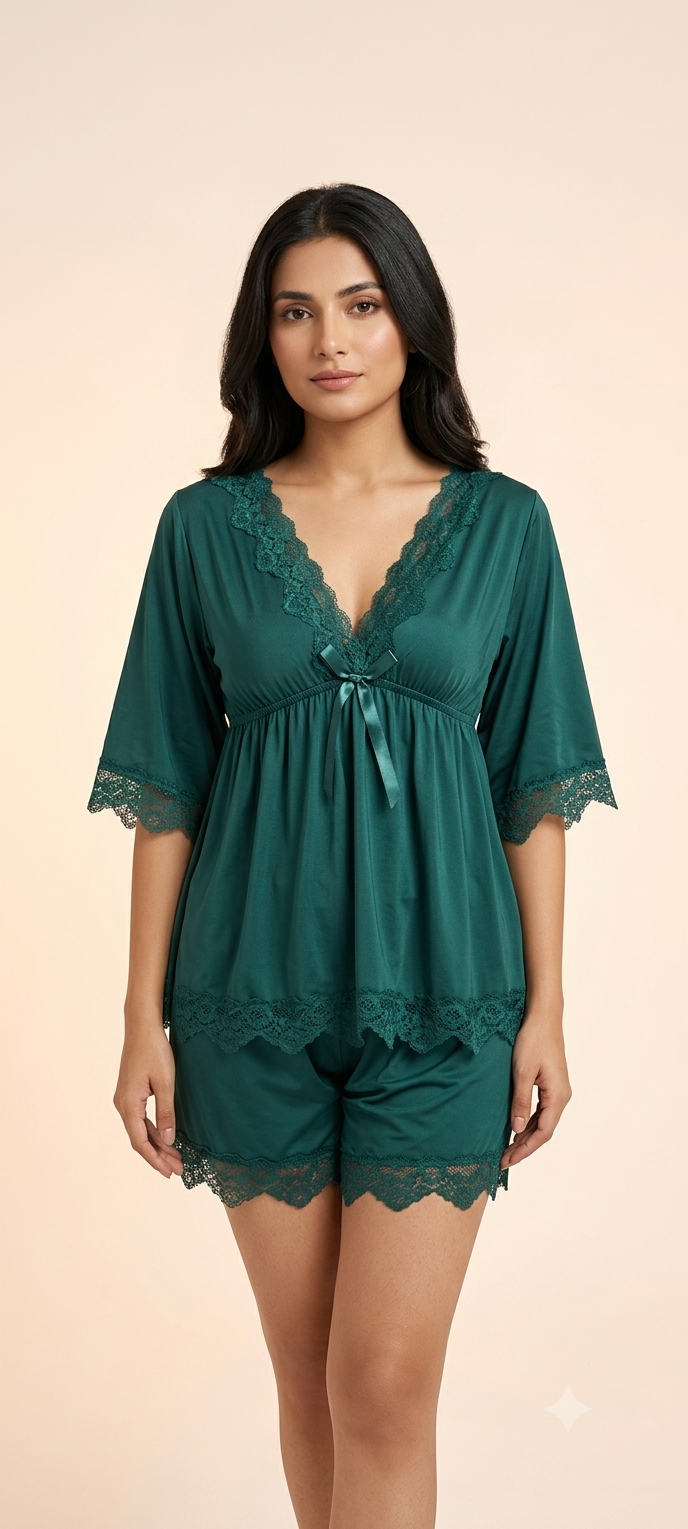 Emerald Ice Silk Luxe Nightwear Set