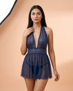 Midnight Allure Sheer Lace Babydoll Set