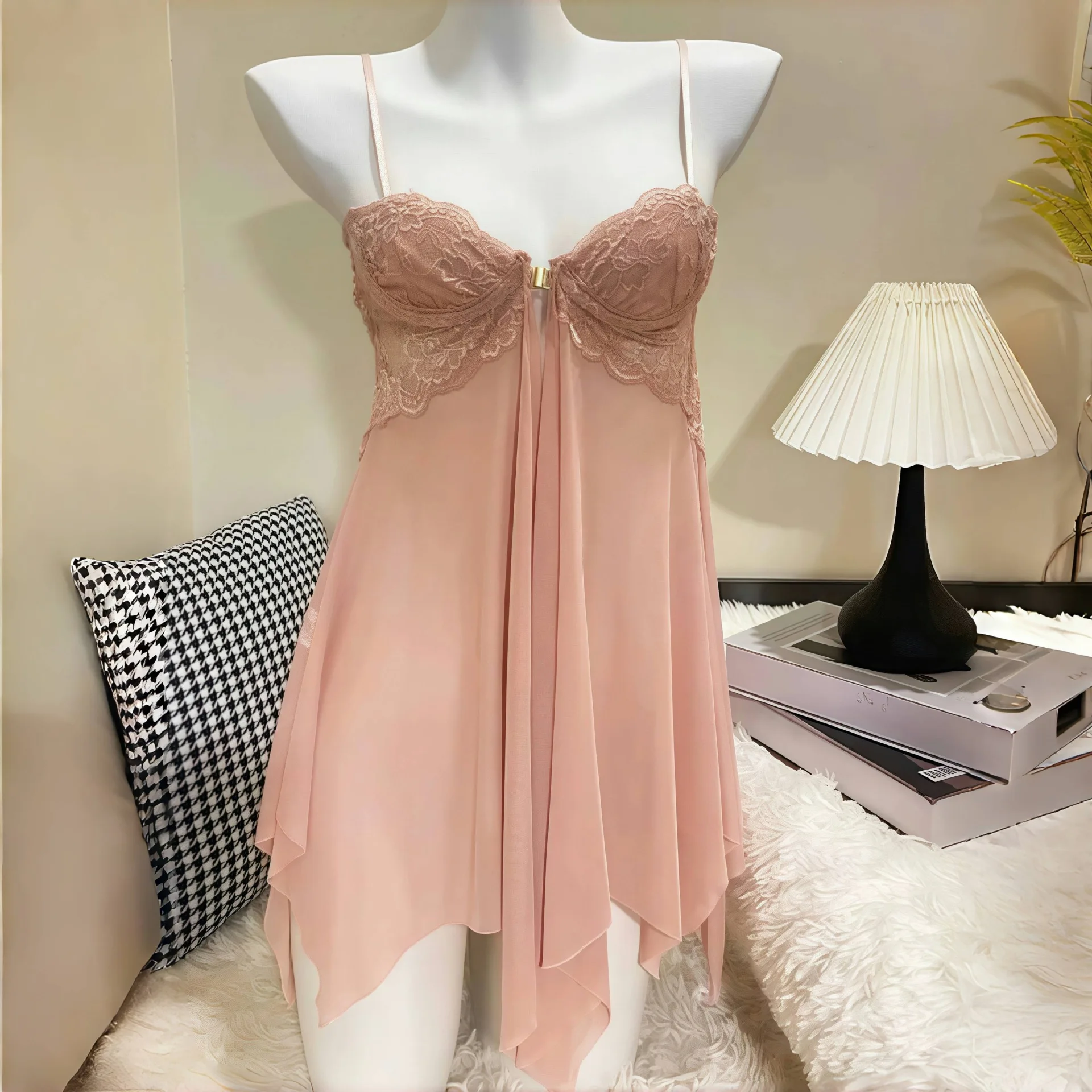 Front-Open Mesh Lingerie Set