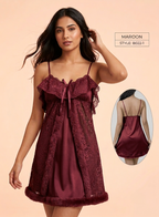 Floral Lace & Plush Trim Babydoll Chemise