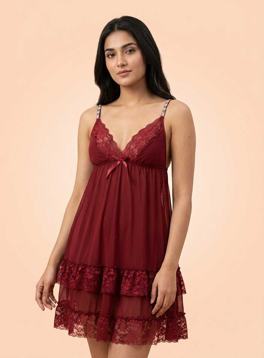 Midnight Lace & Mesh Babydoll Nightdress