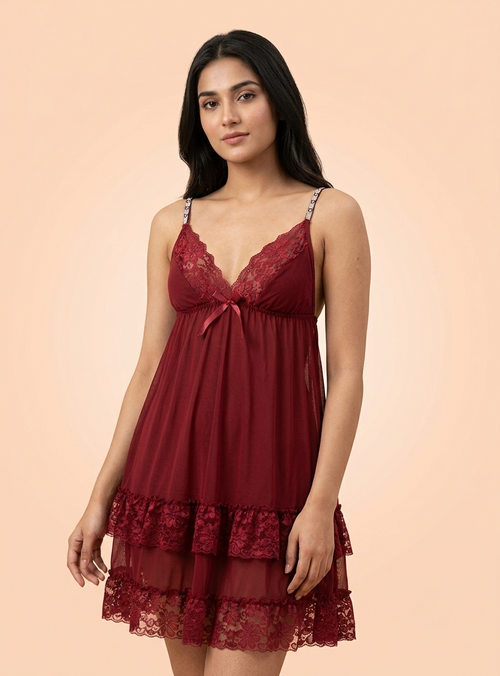 Midnight Lace & Mesh Babydoll Nightdress