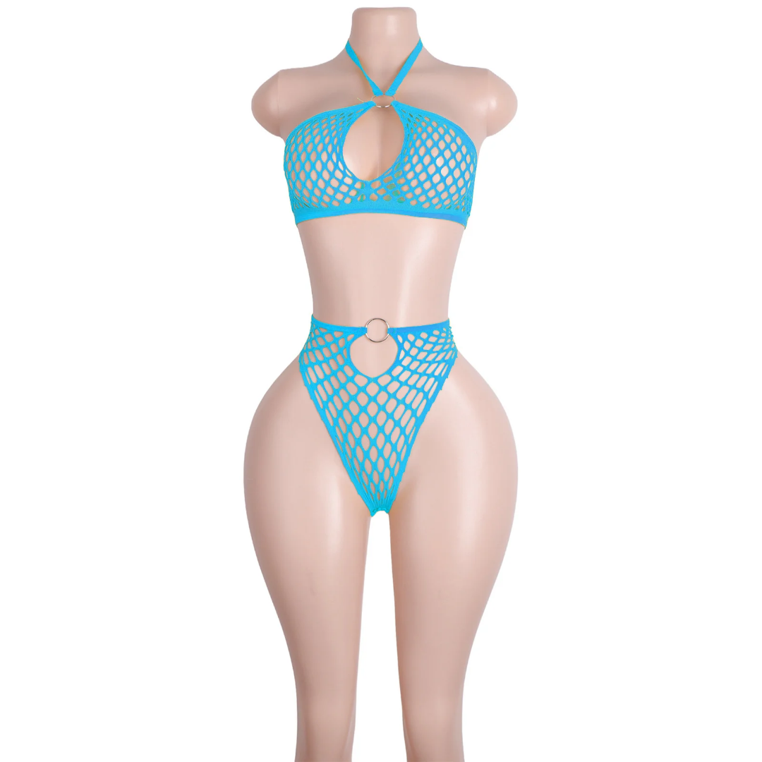 Open-Mesh Halter Lingerie Set