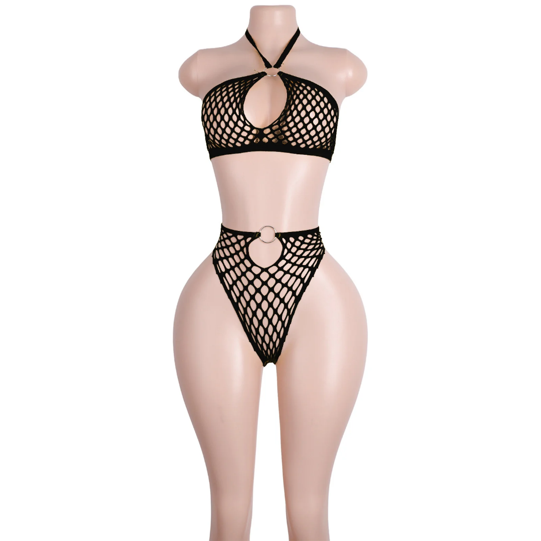 Open-Mesh Halter Lingerie Set
