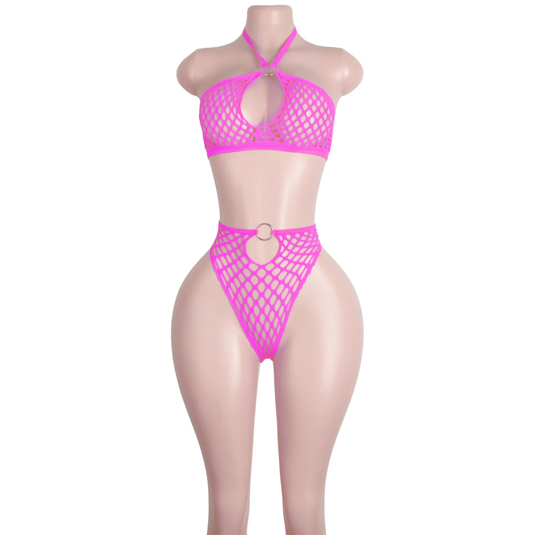 Open-Mesh Halter Lingerie Set