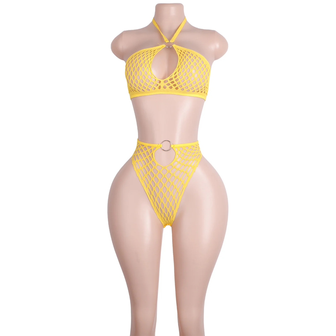 Open-Mesh Halter Lingerie Set