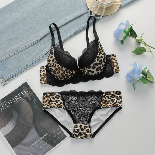 Leopard Luxe Push-Up Lace Lingerie Bra Set
