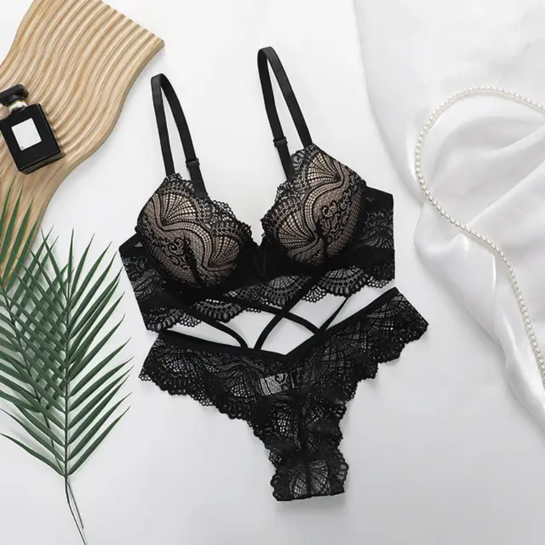 Midnight Lace Crisscross Lingerie Set