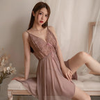 Dusty Rose Lace Sheer Babydoll Nightdress