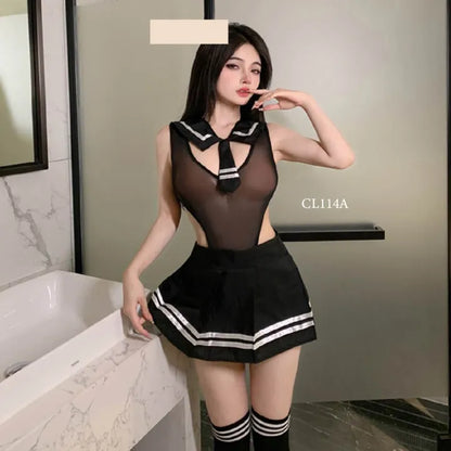 Sexy Sailor Schoolgirl Costume – 3 Piece Lingerie Set With Stockings