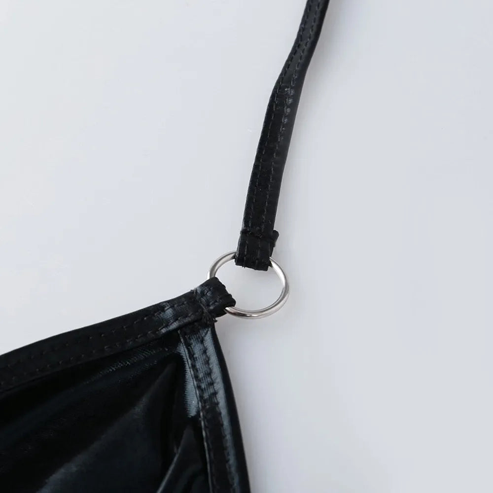 Midnight Onyx Faux-Leather Corset & Garter 3-Piece Set