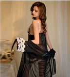 SD - Delicate Illusion Chiffon & Mesh Lace Ruffle Lingerie Set